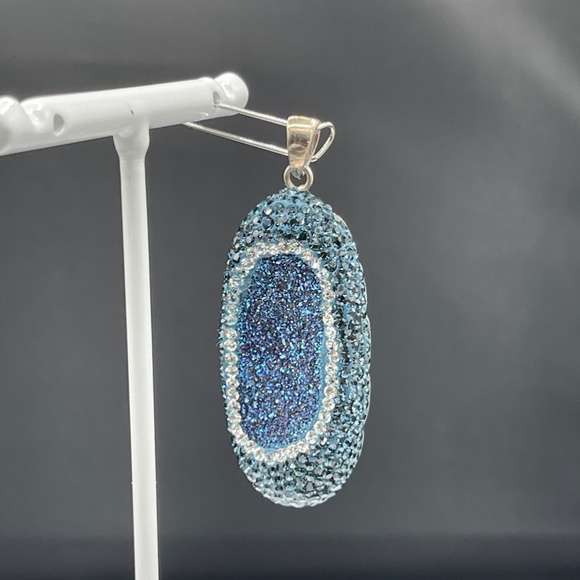 Druzy Quartz & Swarovski Crystal Sterling Silver Pendant